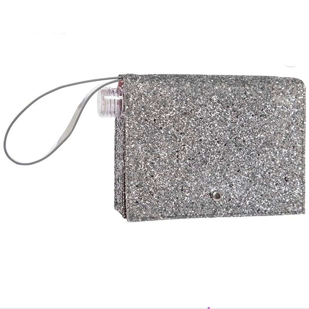 Slant 16 ounce flask clutch/incognito inside silver glitter wristlet -NWT
